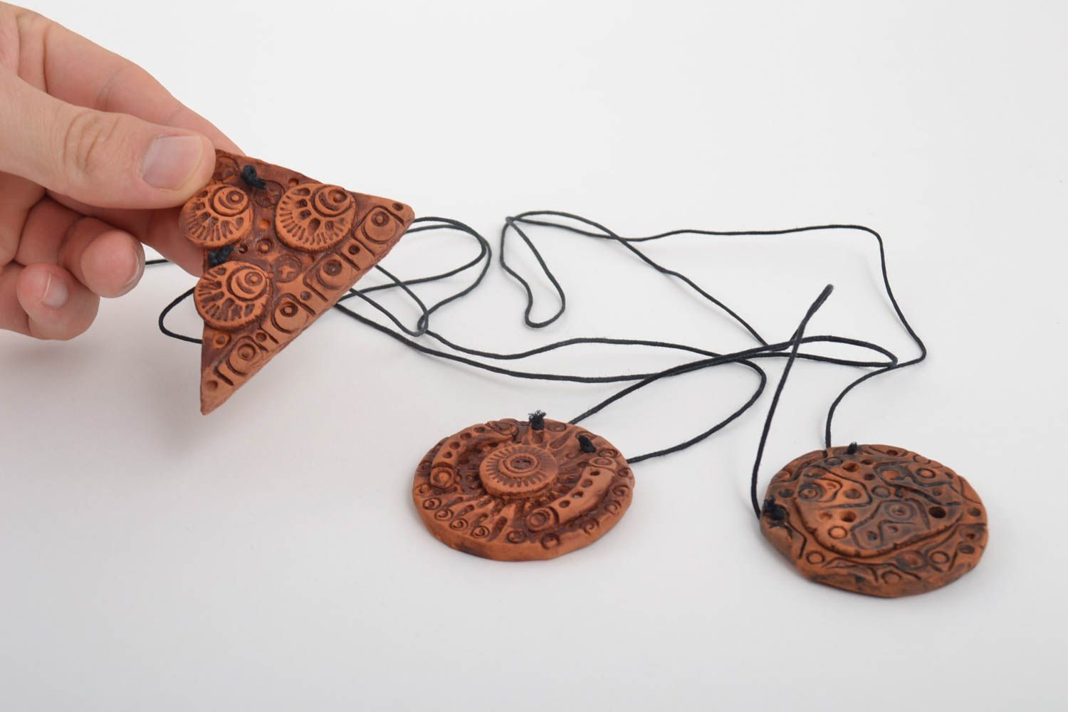 Set of 3 handmade ceramic pendants clay pendants fashion accessories gift ideas photo 5
