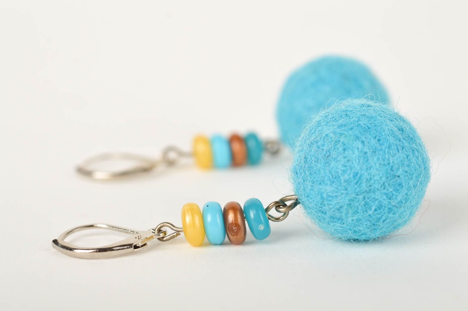 Handmade earrings wool felt ball earrings designer accessories gifts for women photo 5