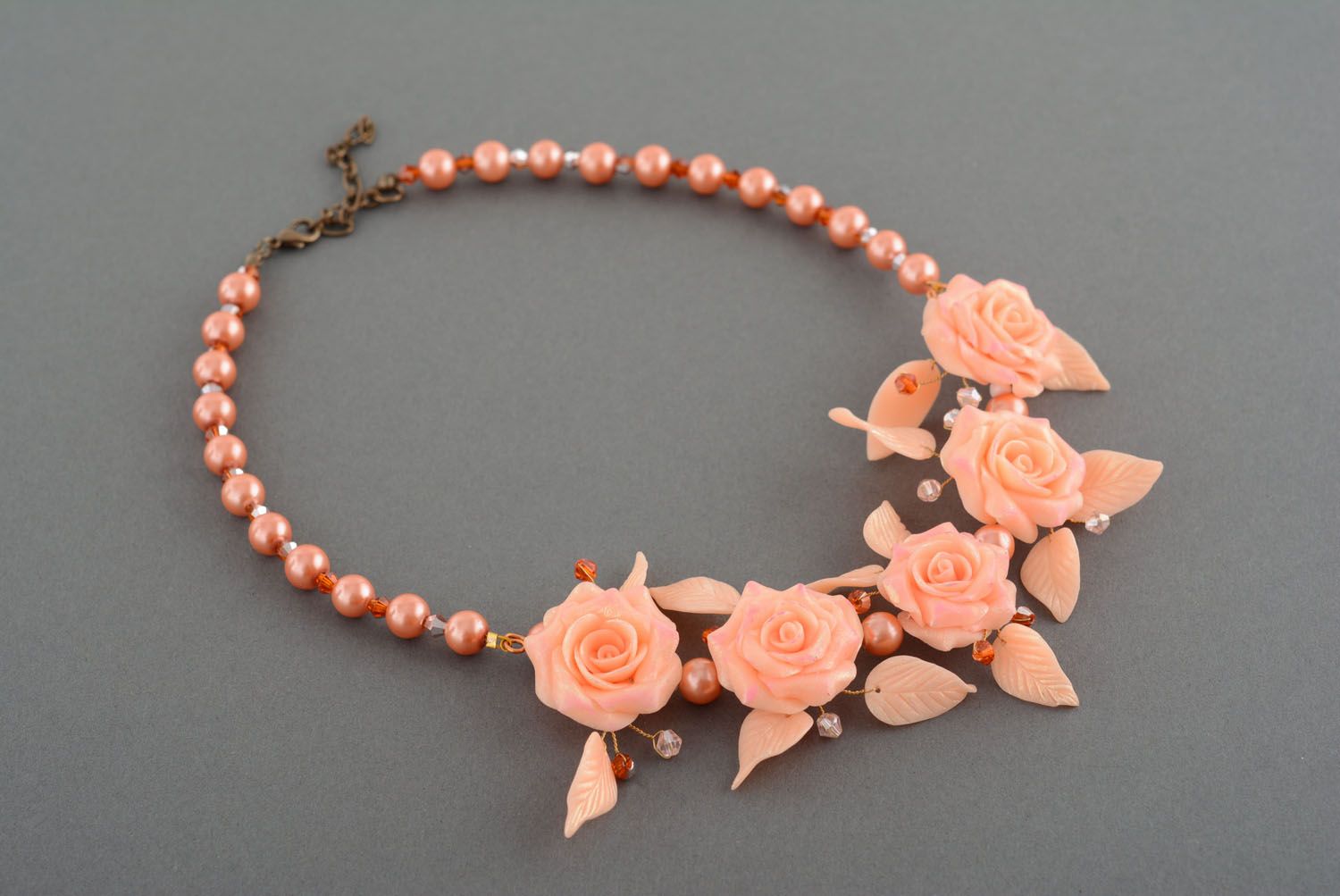 Necklace made of polymer clay Tea Rose photo 2