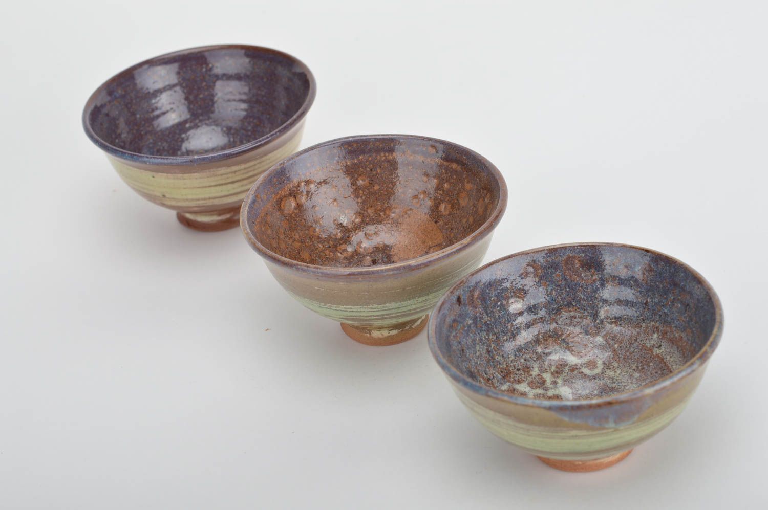 Set of 3 handmade designer beautiful ceramic bowls covered with glaze tableware photo 5
