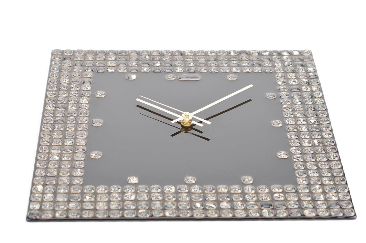 Beautiful square handmade designer fused glass wall clock of black color photo 2