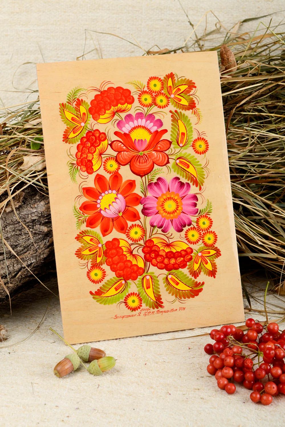 Handmade Deko aus Holz mit Blumen Bild aus Holz Wandbild für Geschenk rechteckig foto 1