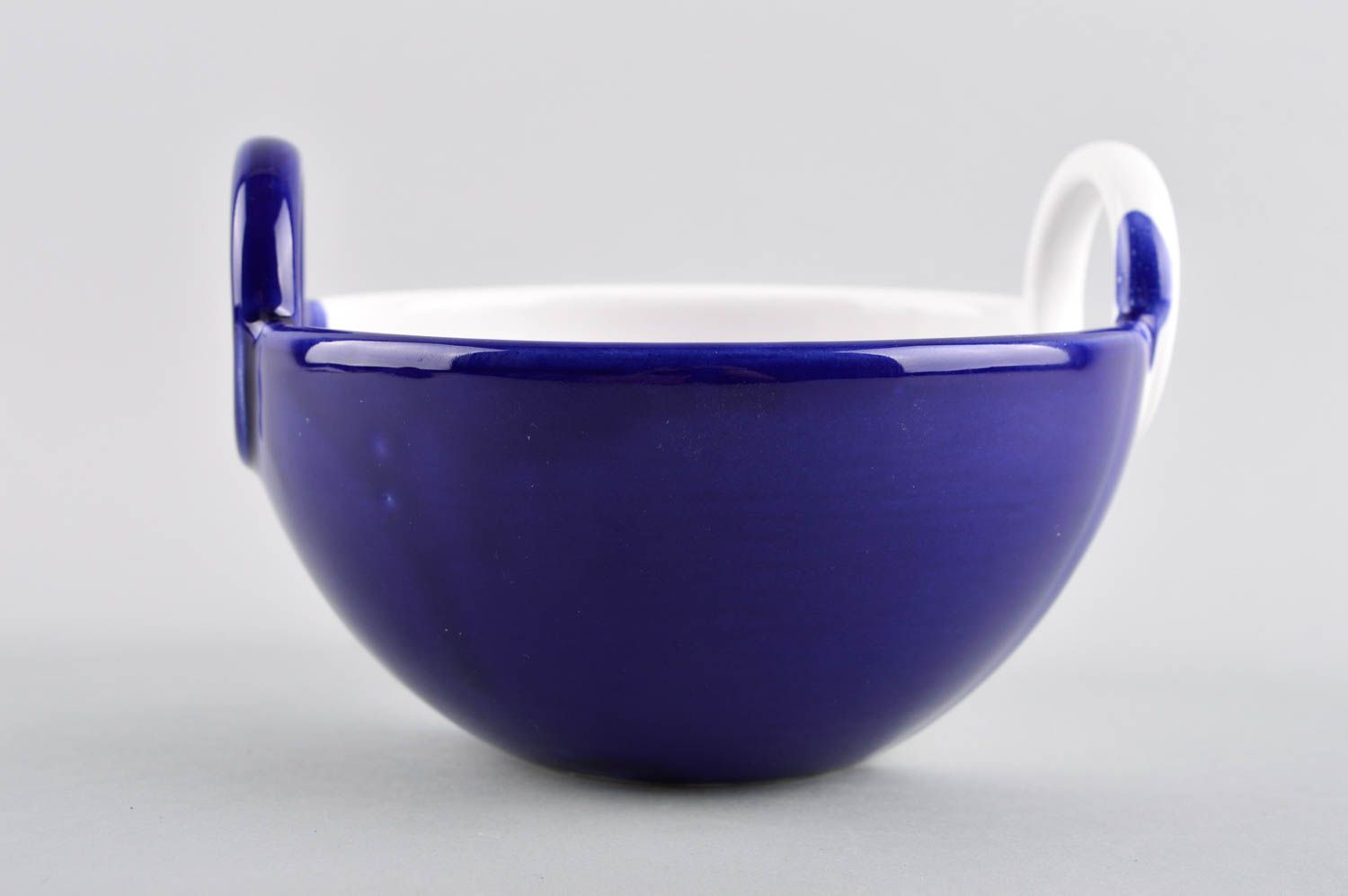 Handmade weiß blaue Keramik Schüssel für Suppe Öko Geschirr Schale aus Ton foto 3