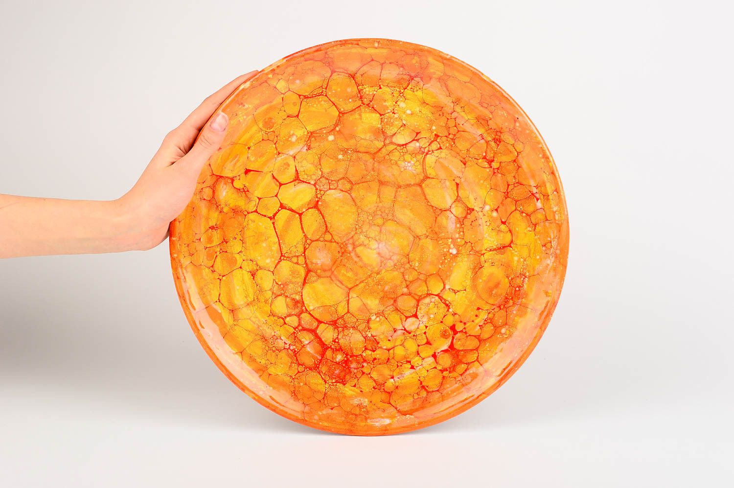 Декор на стену handmade керамическая тарелка оранжевая глазурь декор для кухни фото 2