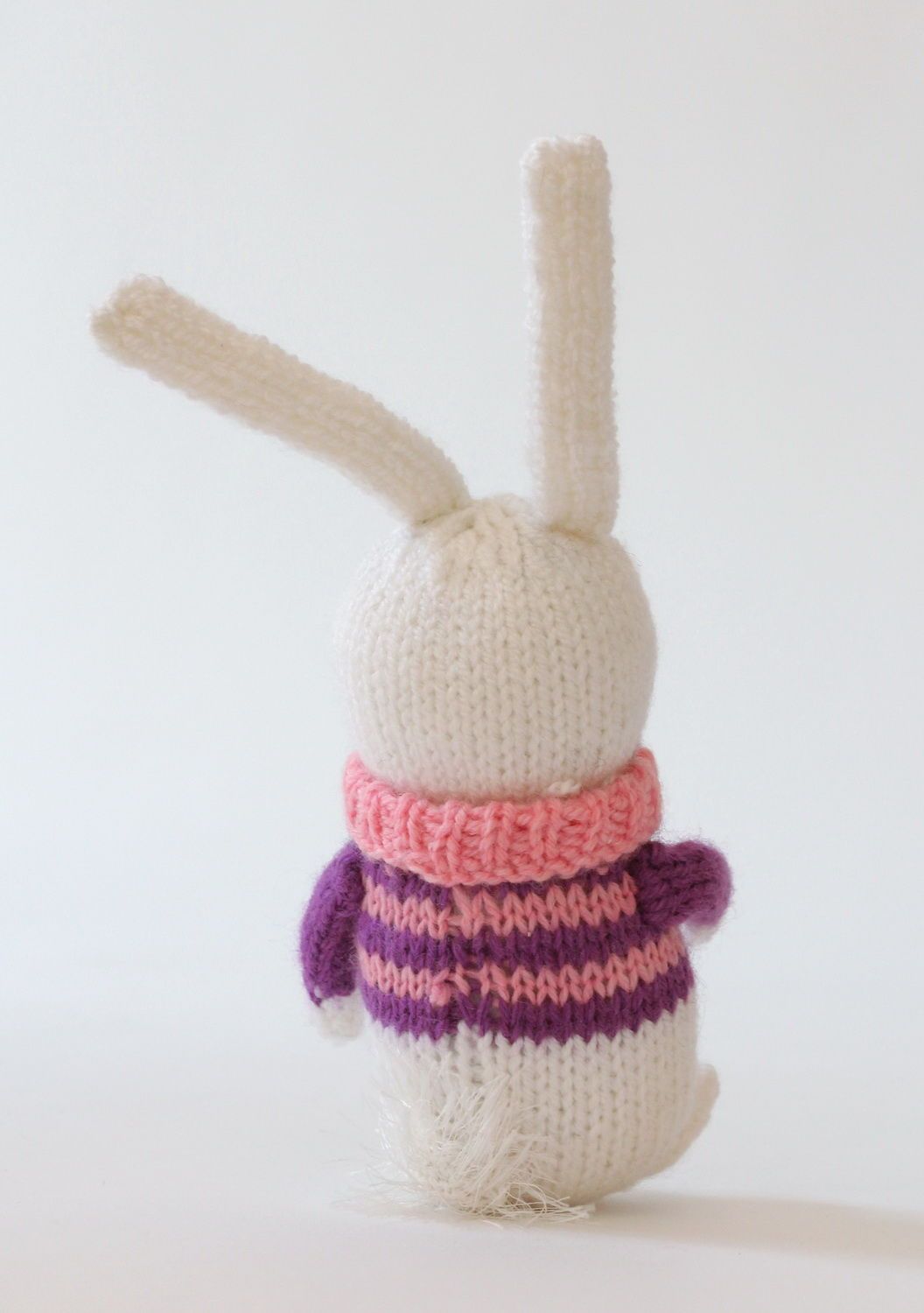Knitted toy Baby rabbit in pink-purple sweater photo 4