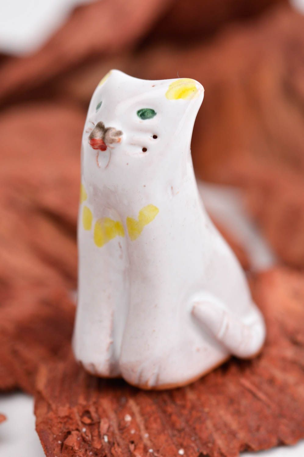 Handmade Keramik Deko Figur aus Ton Tier Statue Miniatur Figur weiße Katze schön foto 7