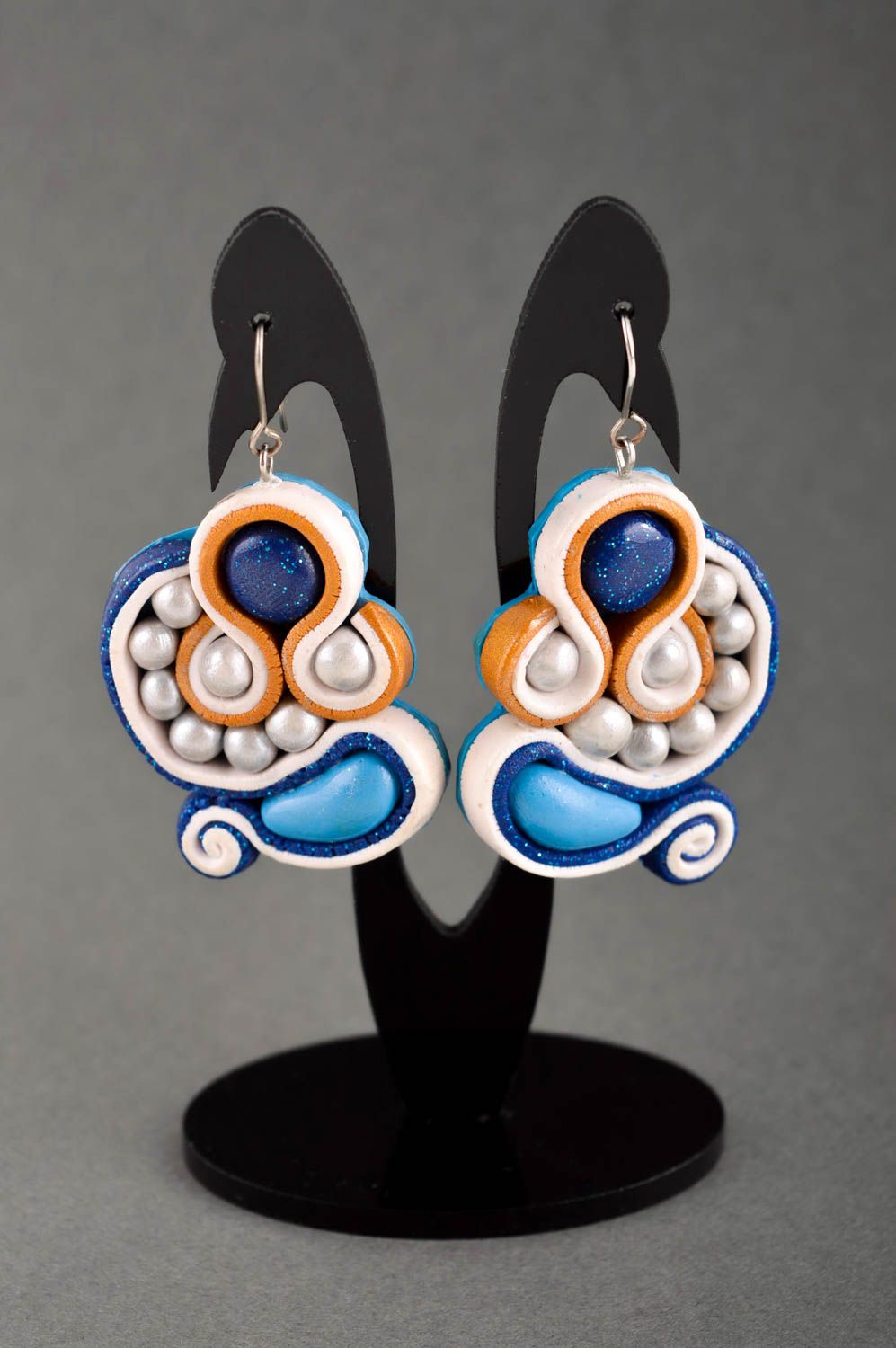 Handmade blaue Modeschmuck Ohrringe Soutache Polymer Schmuck Accessoire für Frau foto 5
