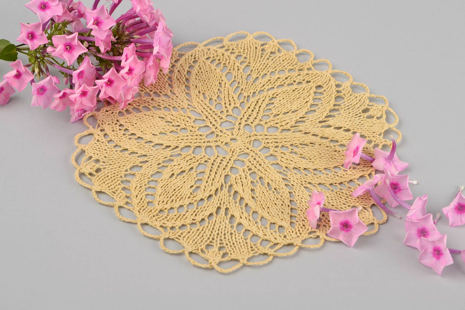Cotton designer knitted napkin handmade decorative tablecloth for interior photo 1