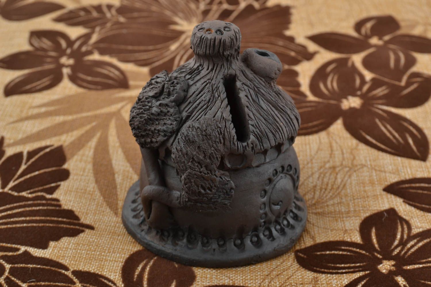 Handmade decorative dark ceramic ethnic money box in the shape of small house  photo 1