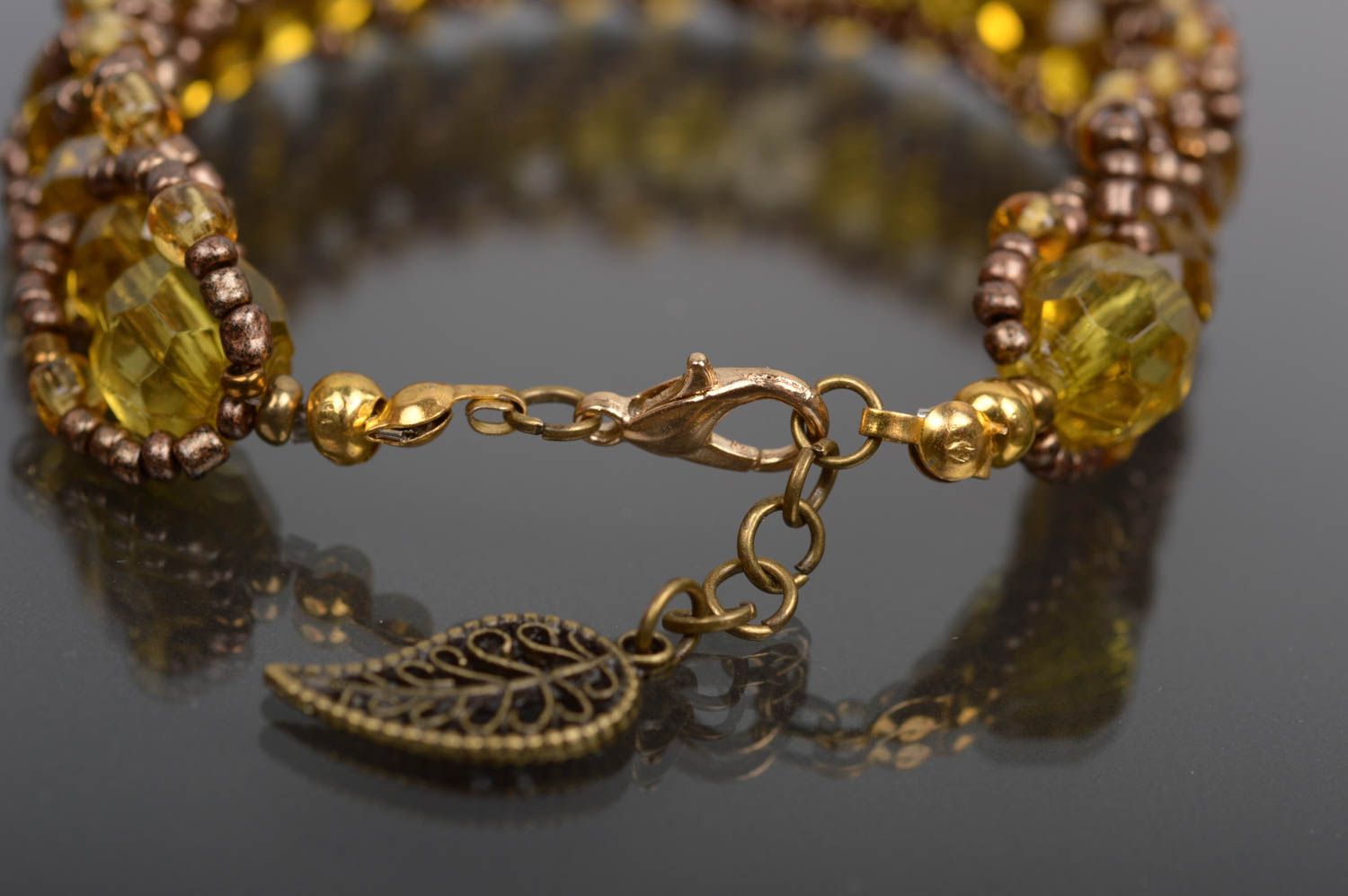 Tow-row golden color beads adjustable bracelet for teen girls photo 3