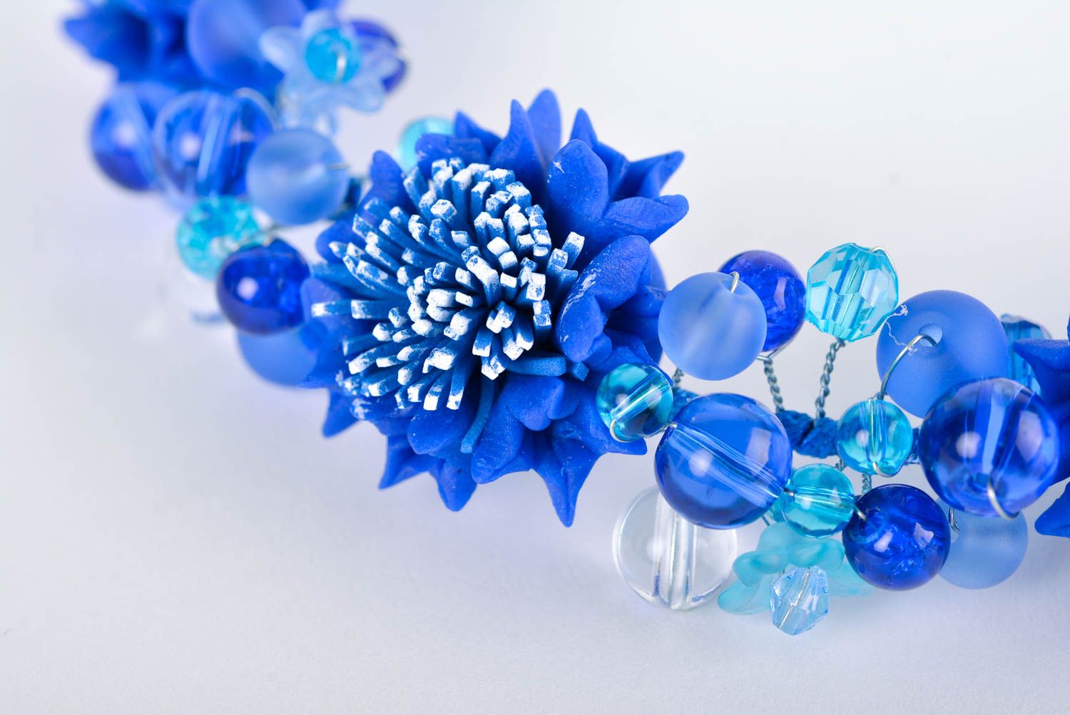 Parure collier boucles d'oreilles Bijoux fait main bleus floraux Cadeau femme photo 2