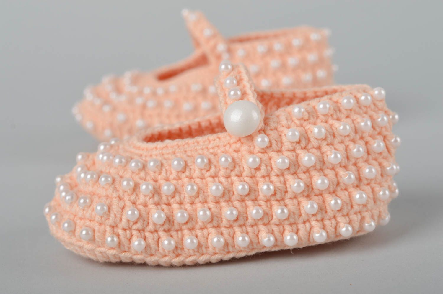 Handgefertigte Schuhe gehäkelte Babyschuhe Geschenke für Kleinkinder pfirsichrot foto 4