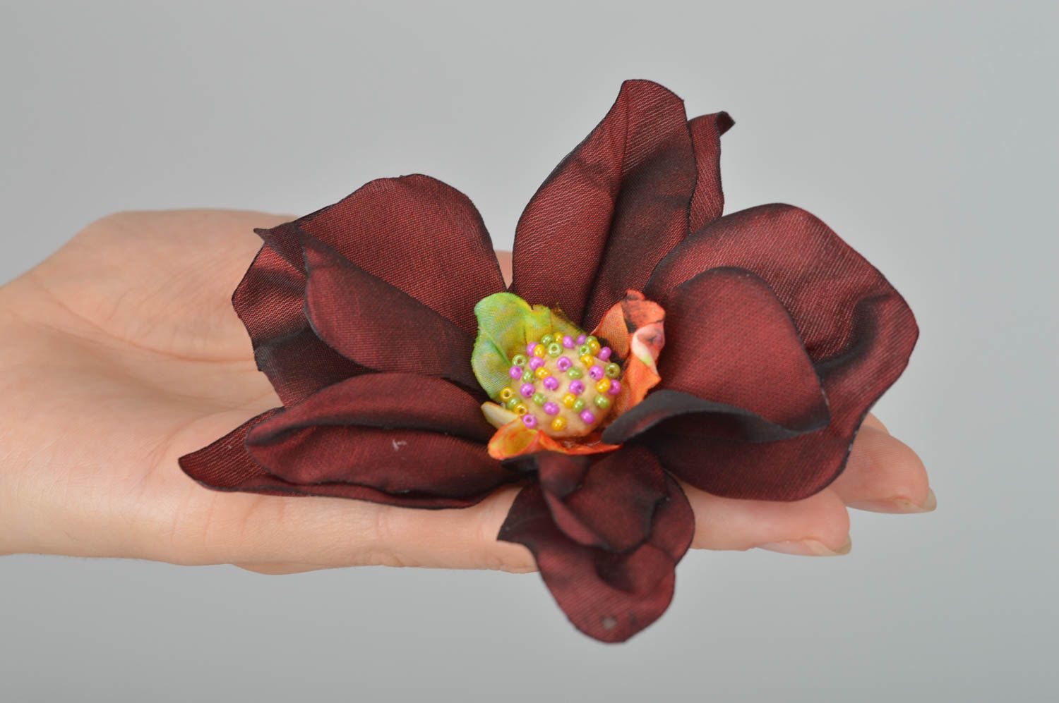 Украшение ручной работы заколка-брошь украшение трансформер Бордовая орхидея фото 3