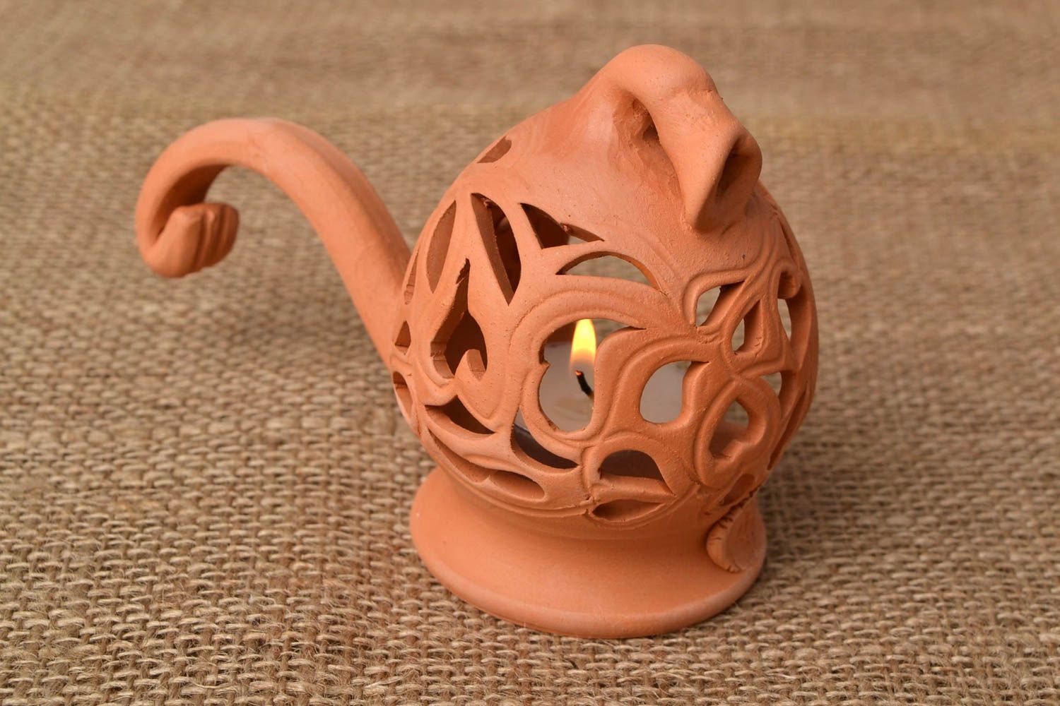 Unusual small handmade molded clay candlestick designer home decor photo 1