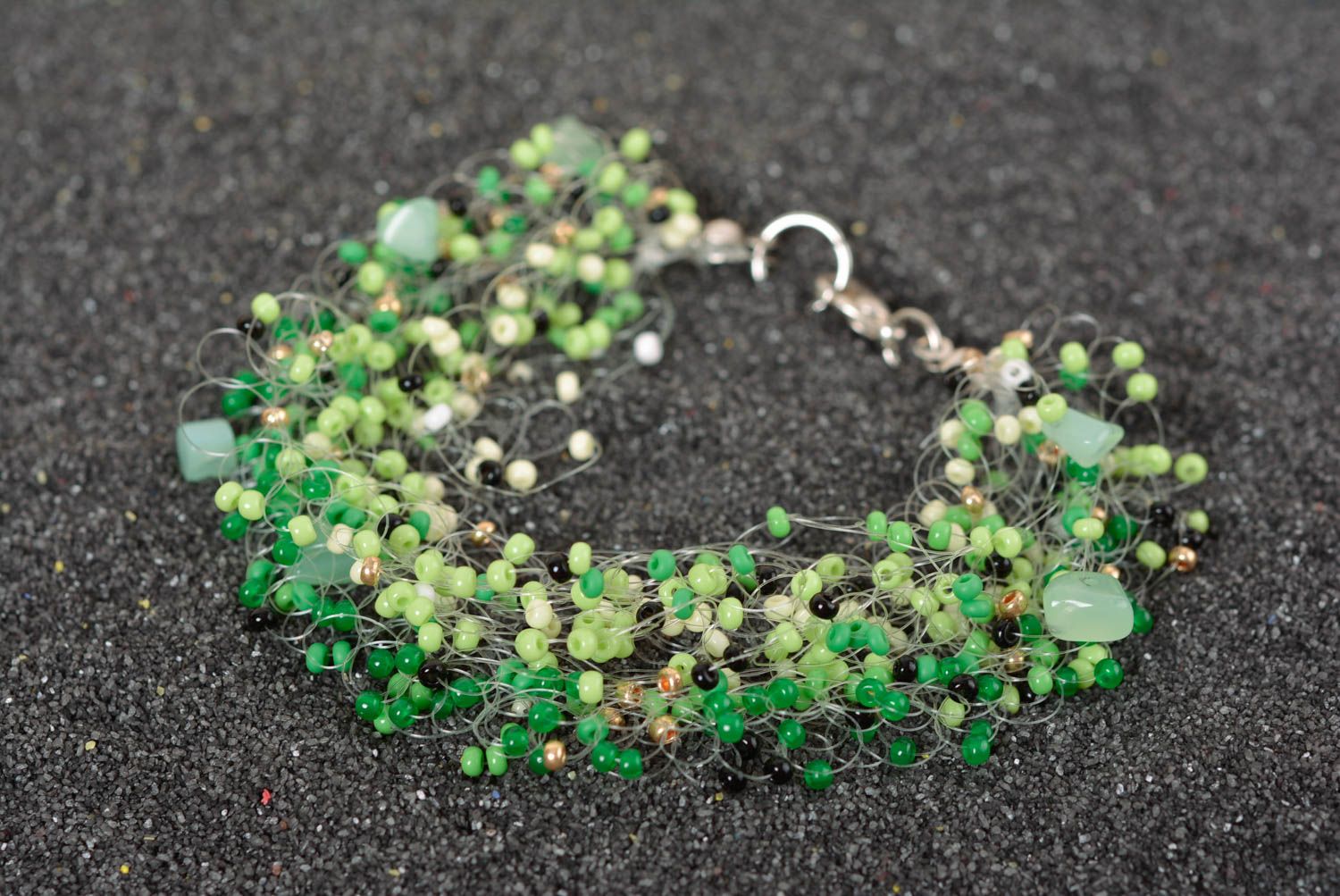 Bracelet perles rocaille Bijou fait main Accessoire femme vert bijouterie belle photo 1
