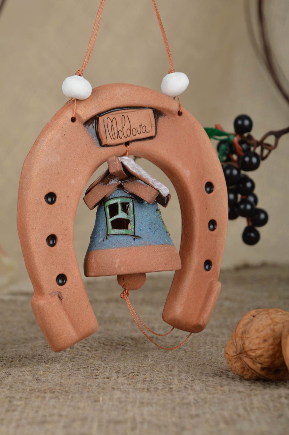 Ceramic horseshoe with small bell handmade interior pottery home decor ideas photo 1