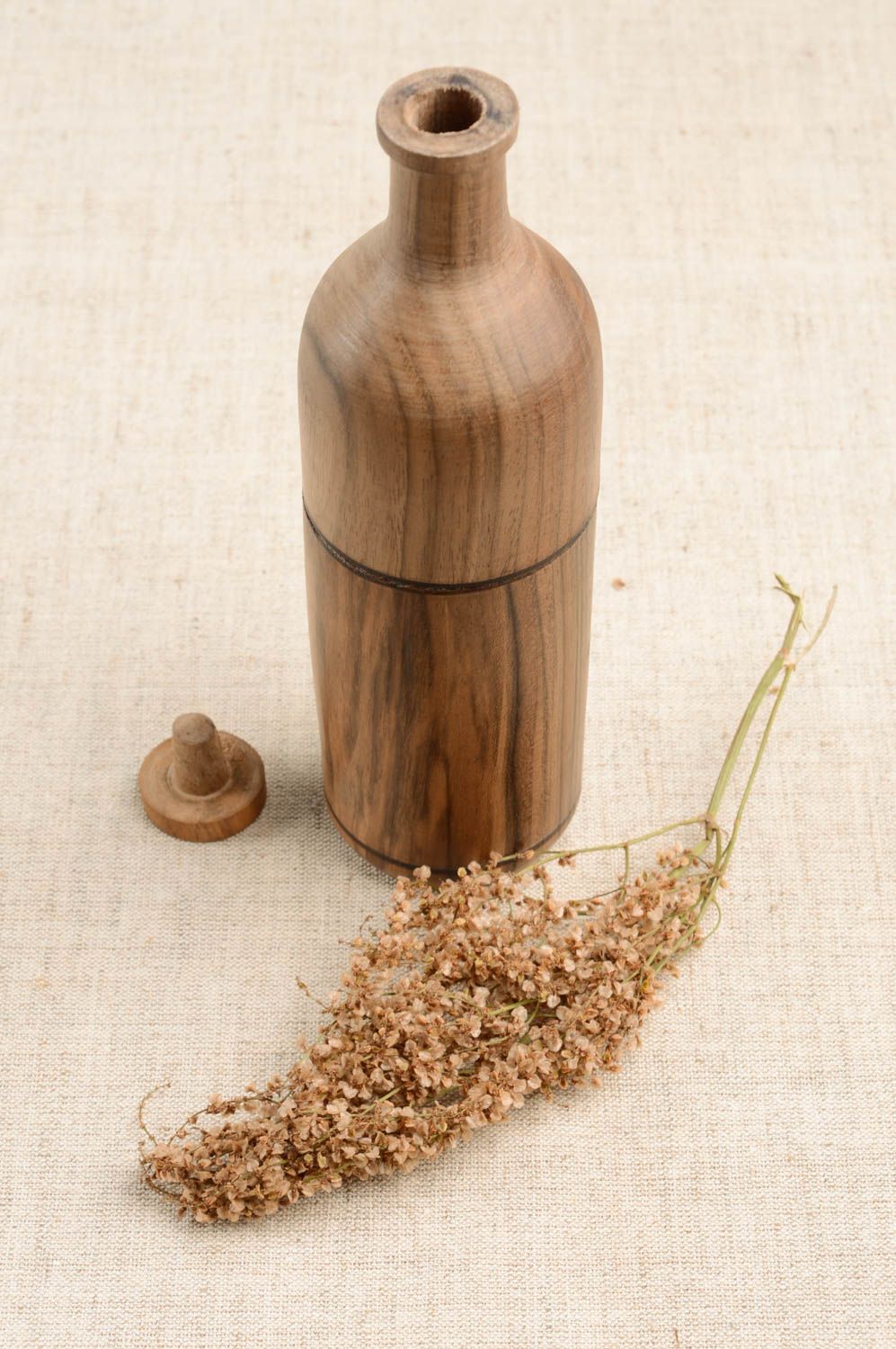 Wooden handmade bottle in walnut color for home décor 0,5 lb photo 1