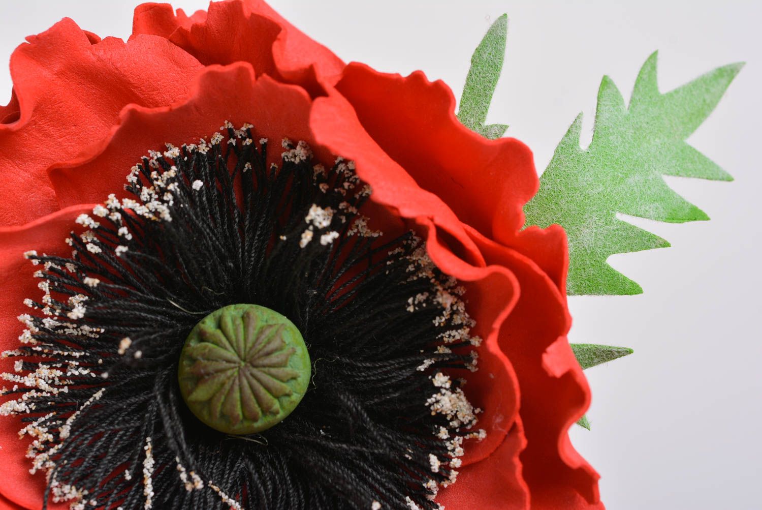 Handmade designer hair clip brooch with large bright red foamiran poppy flower photo 2