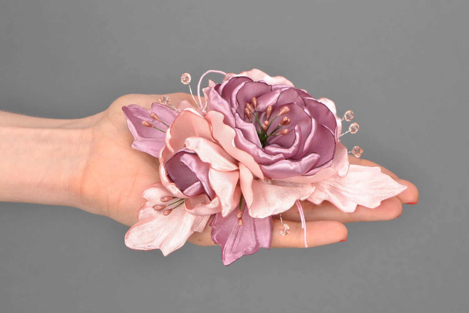 Handmade fabric flower brooch Rose photo 2