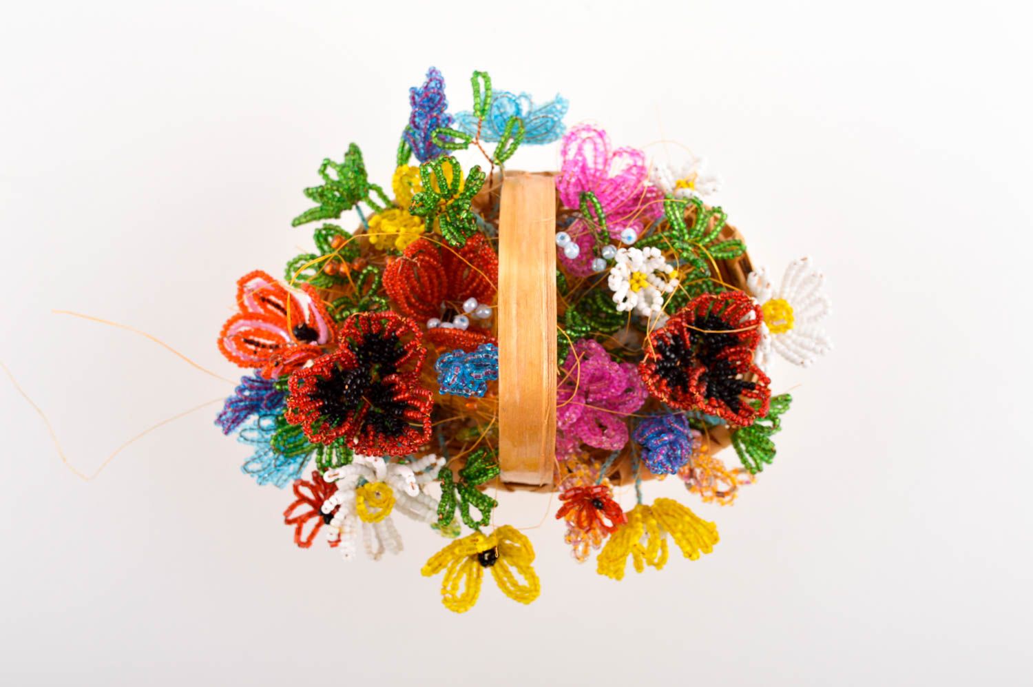 Handmade Rocailles Perlen Blumen schöner Blumenstrauß im Korb Deko Idee Haus  foto 3