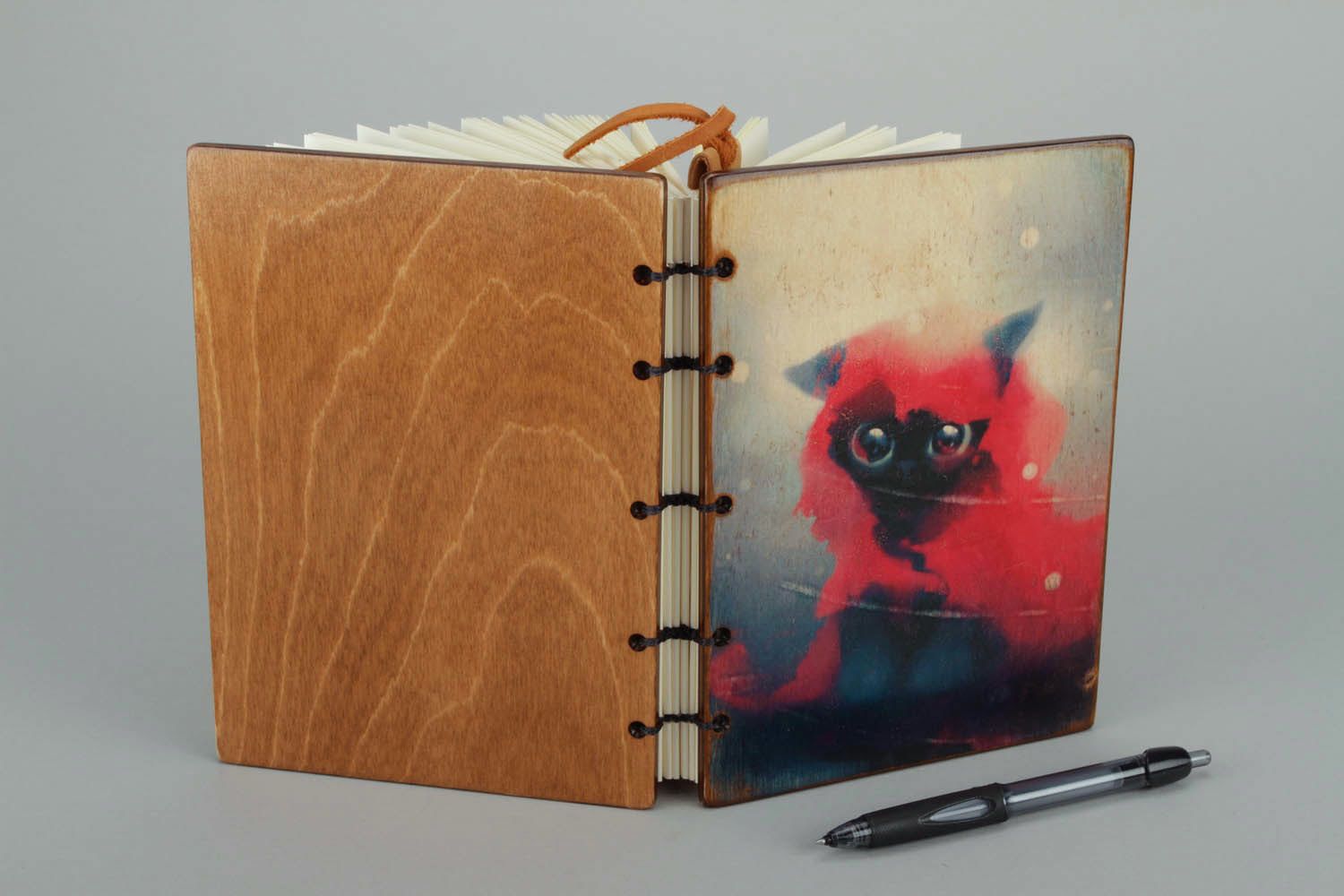 Leather notebook Cat Red Hat photo 1