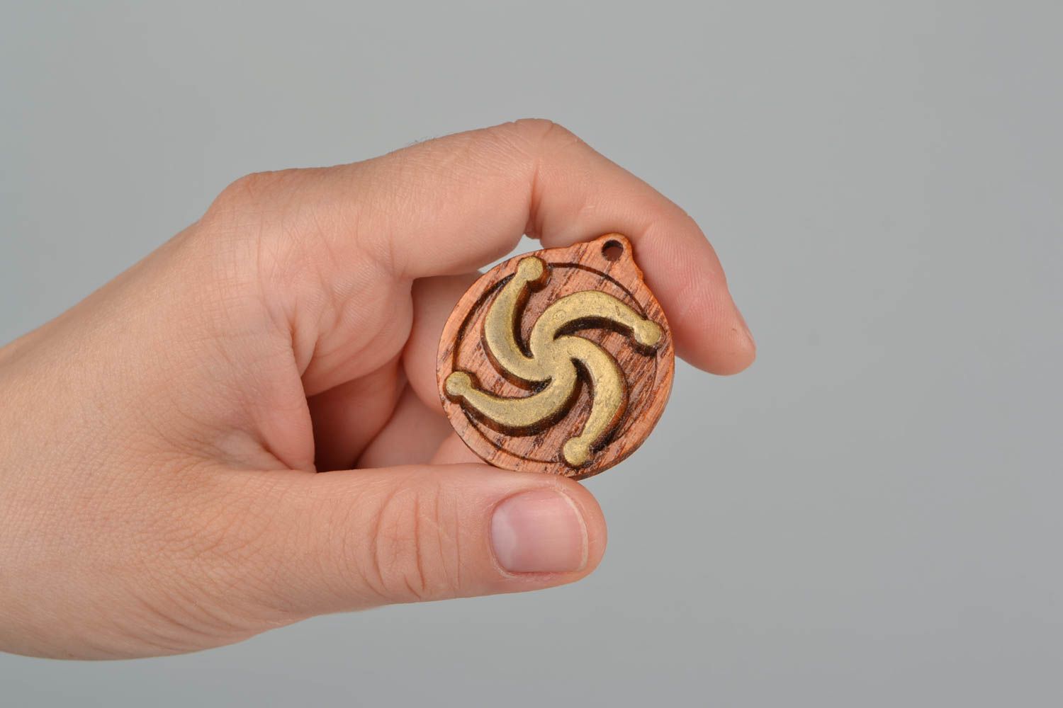 Handmade pendant amulet with symbol Family made of wood covered with lacquer photo 2
