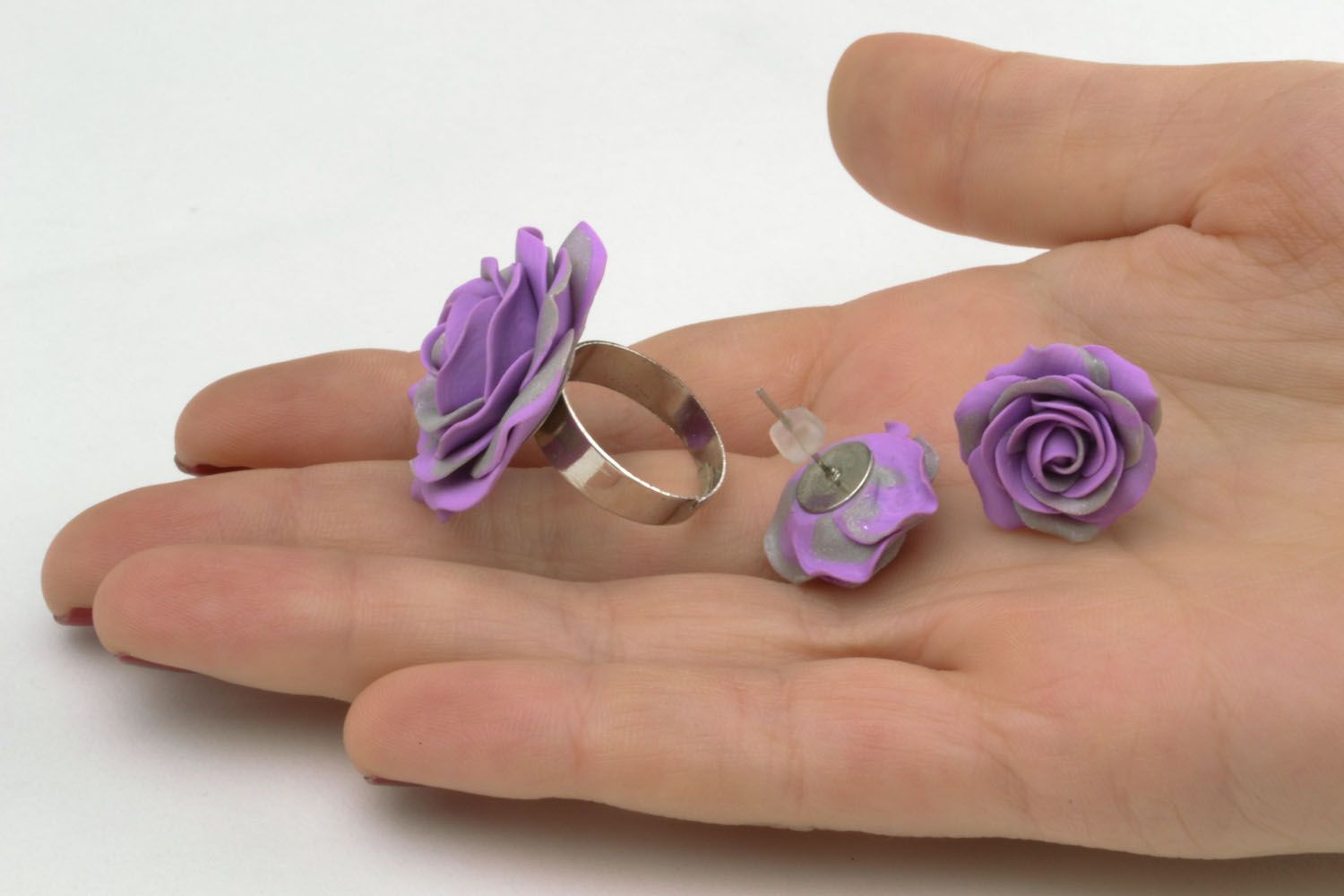 Ring and earrings made of polymer clay photo 2