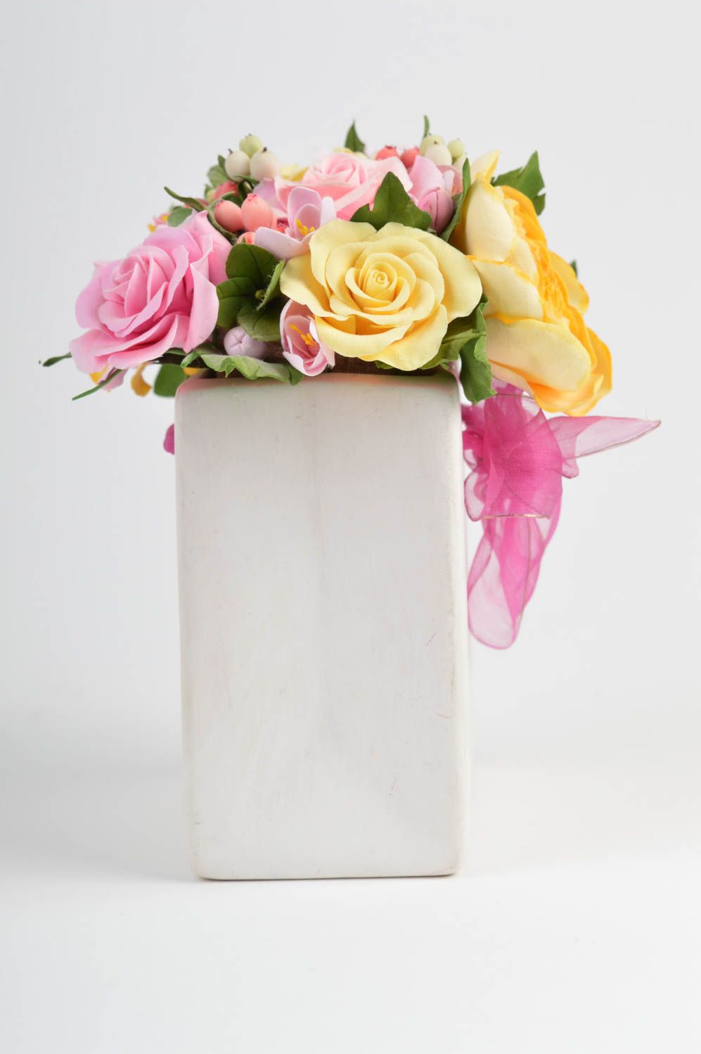 Fleurs en pâte polymère faites main Déco florale dans le vase Cadeau crémaillère photo 3