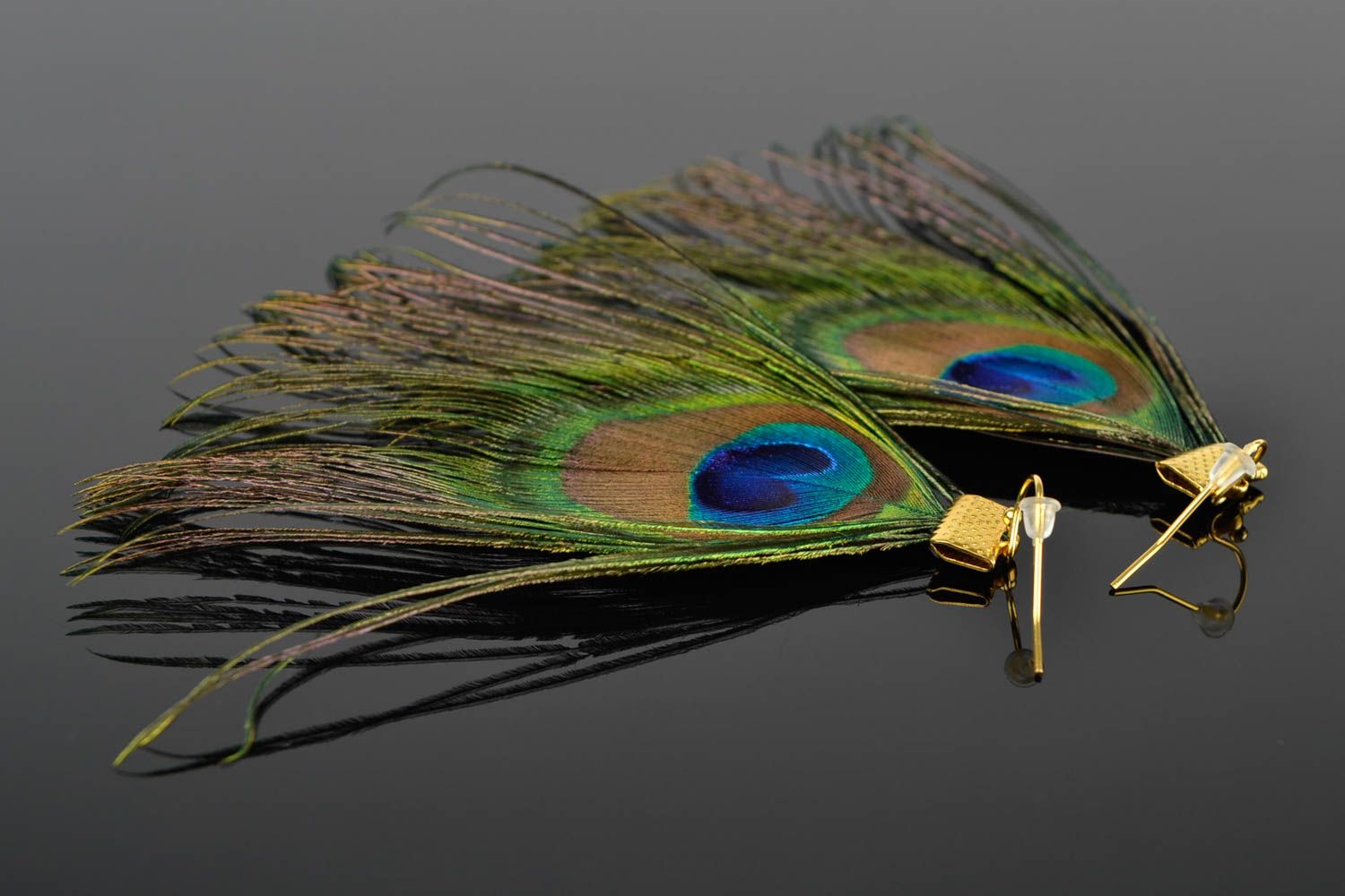 Peacock feather earrings handmade designer jewelry stylish bijouterie present photo 1