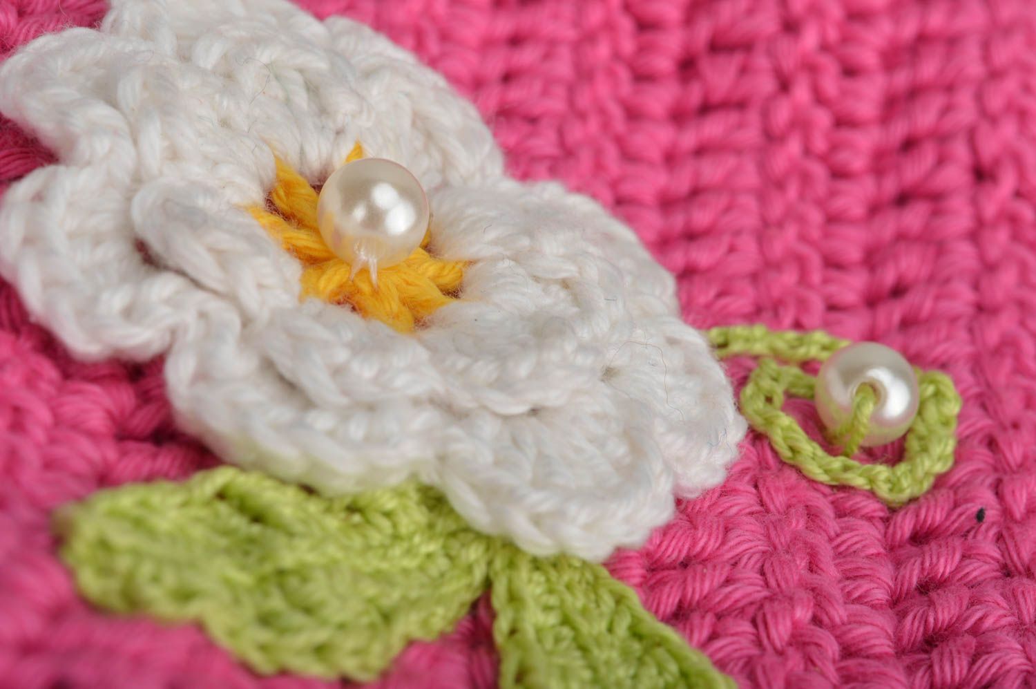 Sac à main fillette tricoté en coton fait main bandoulière avec fleur original photo 4