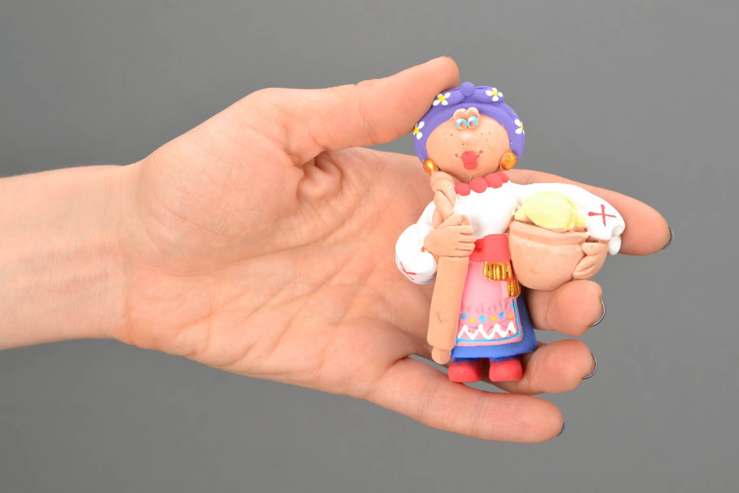 Clay fridge magnet Woman with Rolling Pin and Dumplings photo 2