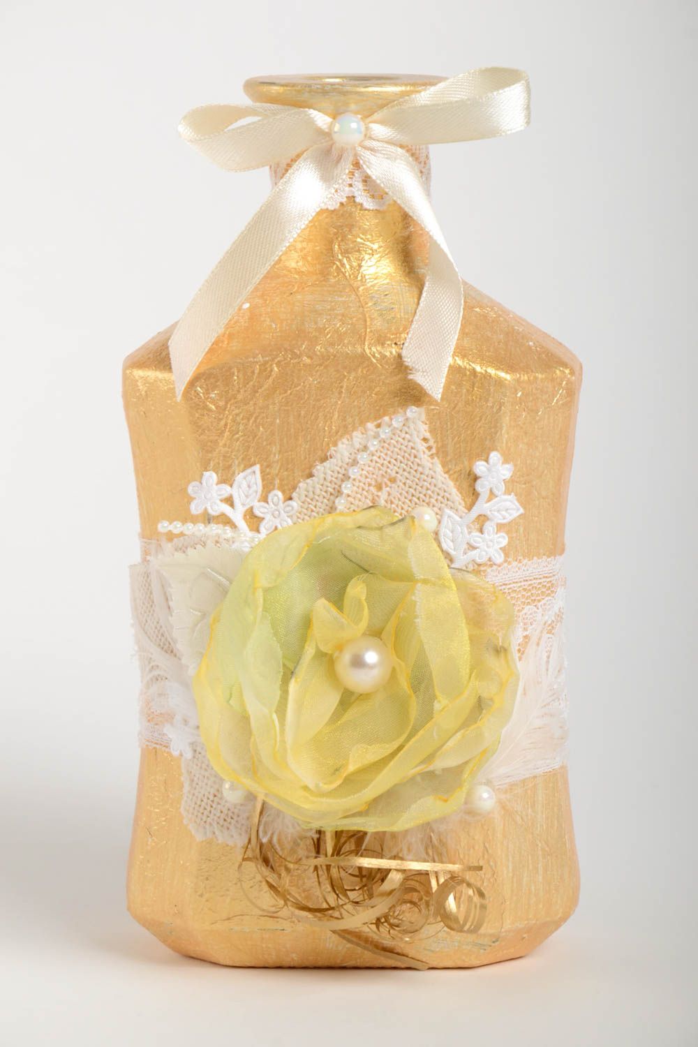 3 inches gold color wedding-style décorative handmade glass vase 0,09 lb photo 2