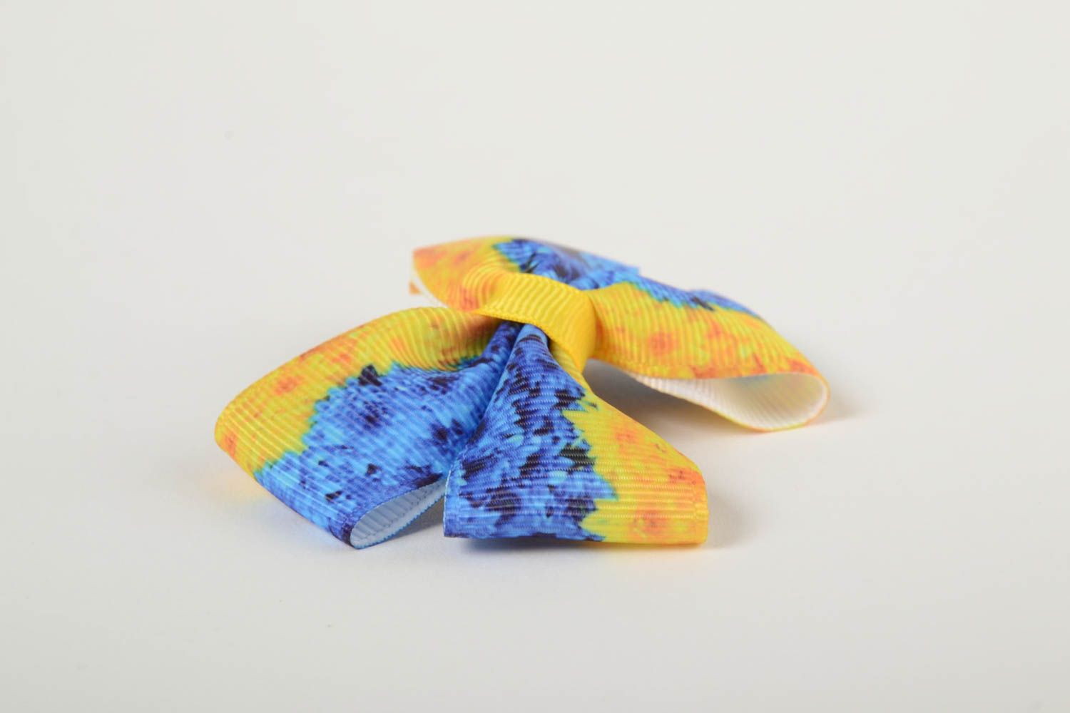 Handmade stylish designer rep ribbon children's hair clip blue and yellow photo 4