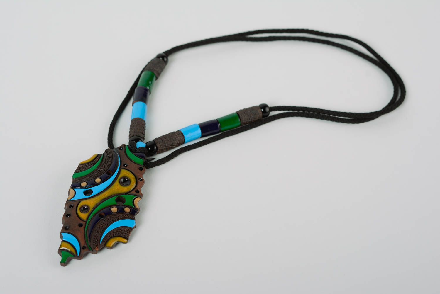 Handmade designer clay pendant painted with bright enamel stylish accessory photo 1