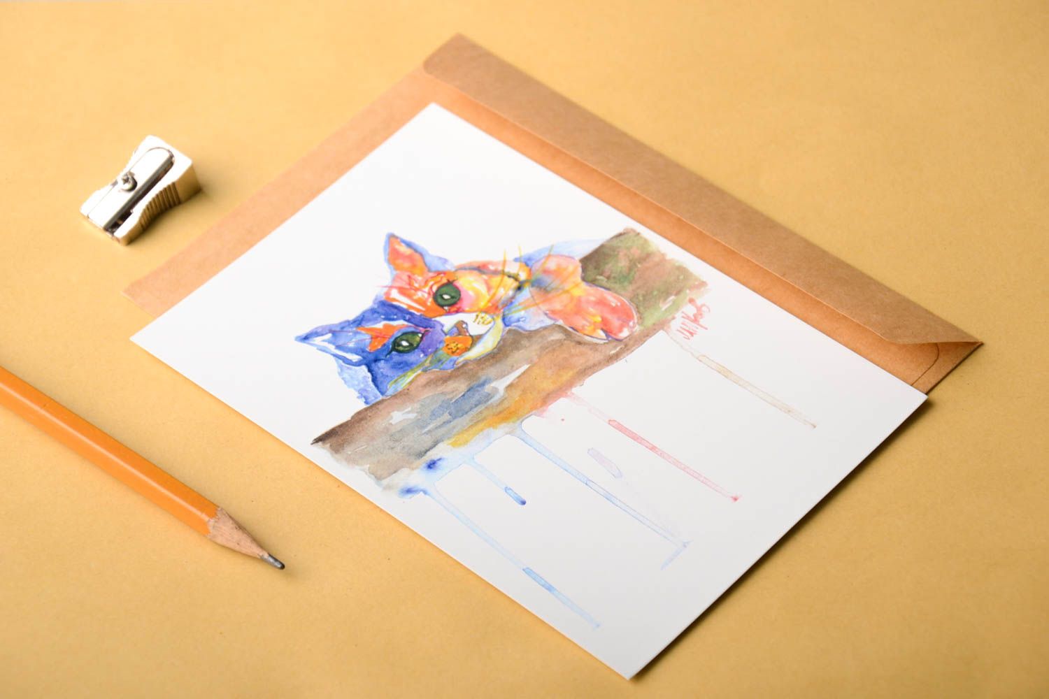Tarjeta decorada a mano de papel postal para felicitar artesanal regalo original foto 1