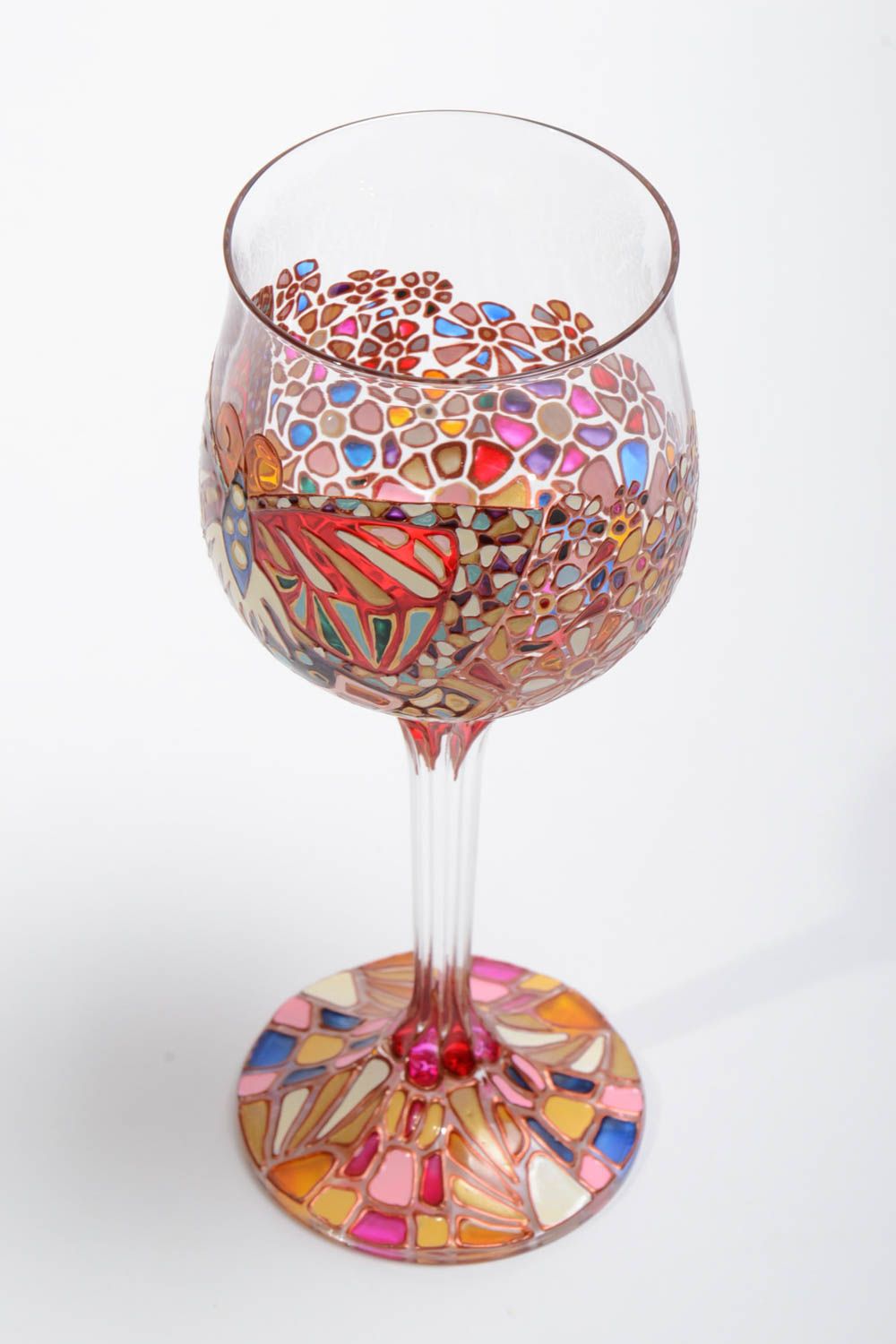 Beau verre à vin 30 cl avec peinture intéressante vitrail fait main Jour d'été photo 3
