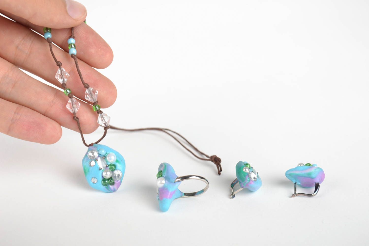 Jewelry set handcrafted jewelry dangling earrings fashion rings polymer clay photo 5