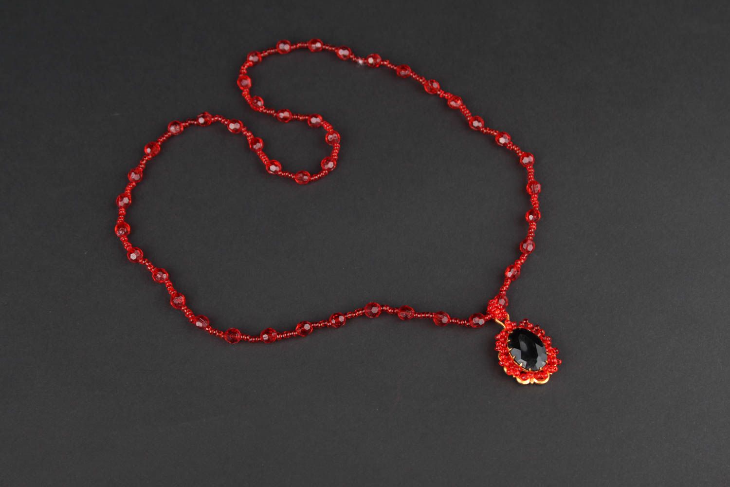 Handmade designer necklace unusual stylish jewelry red festive necklace photo 7