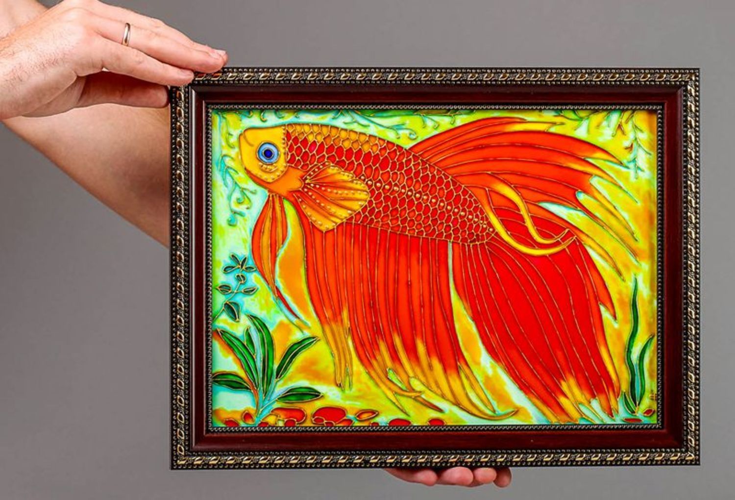 Stained glass picture Golden fish photo 4