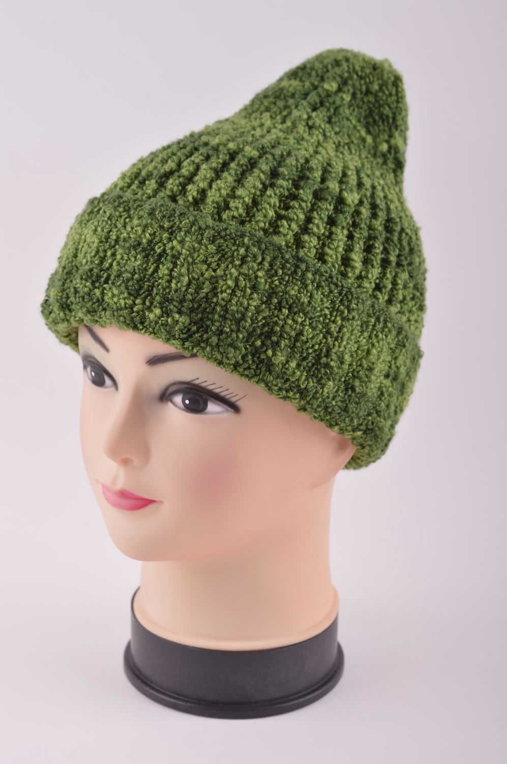 Головной убор хэнд мэйд зимняя женская шапка зеленая теплая зимняя шапка фото 2