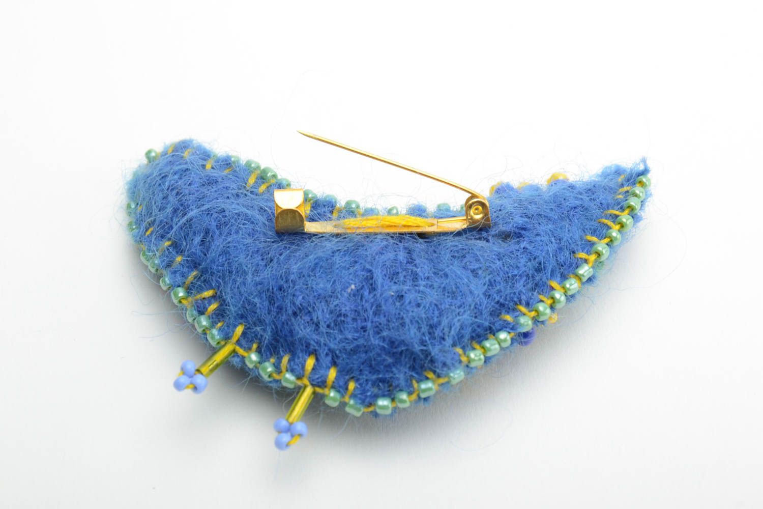 Woolen beaded handmade brooch designer beautiful blue accessory for coat photo 3
