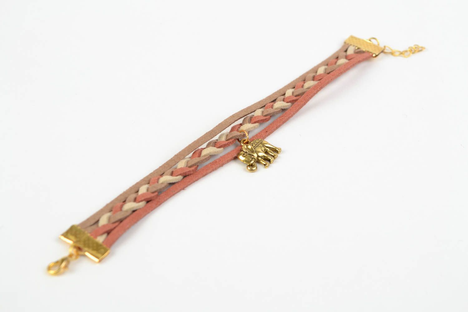 Handmade suede bracelet with charm Elephant designer woven accessory photo 5