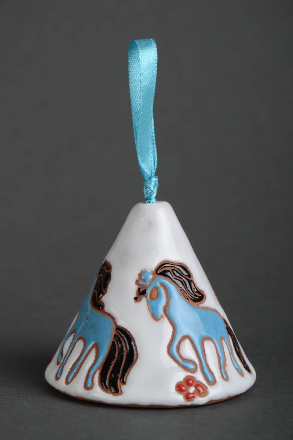 Nice handmade ceramic bell with horses on it  photo 2