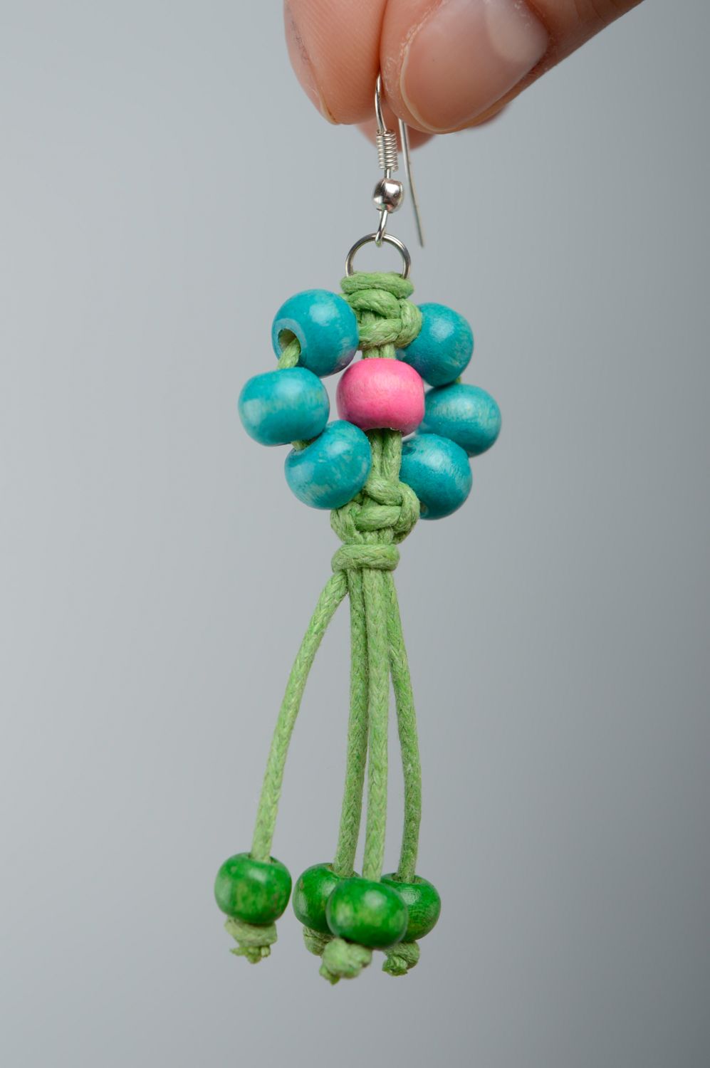 Macrame woven earrings with beads photo 4