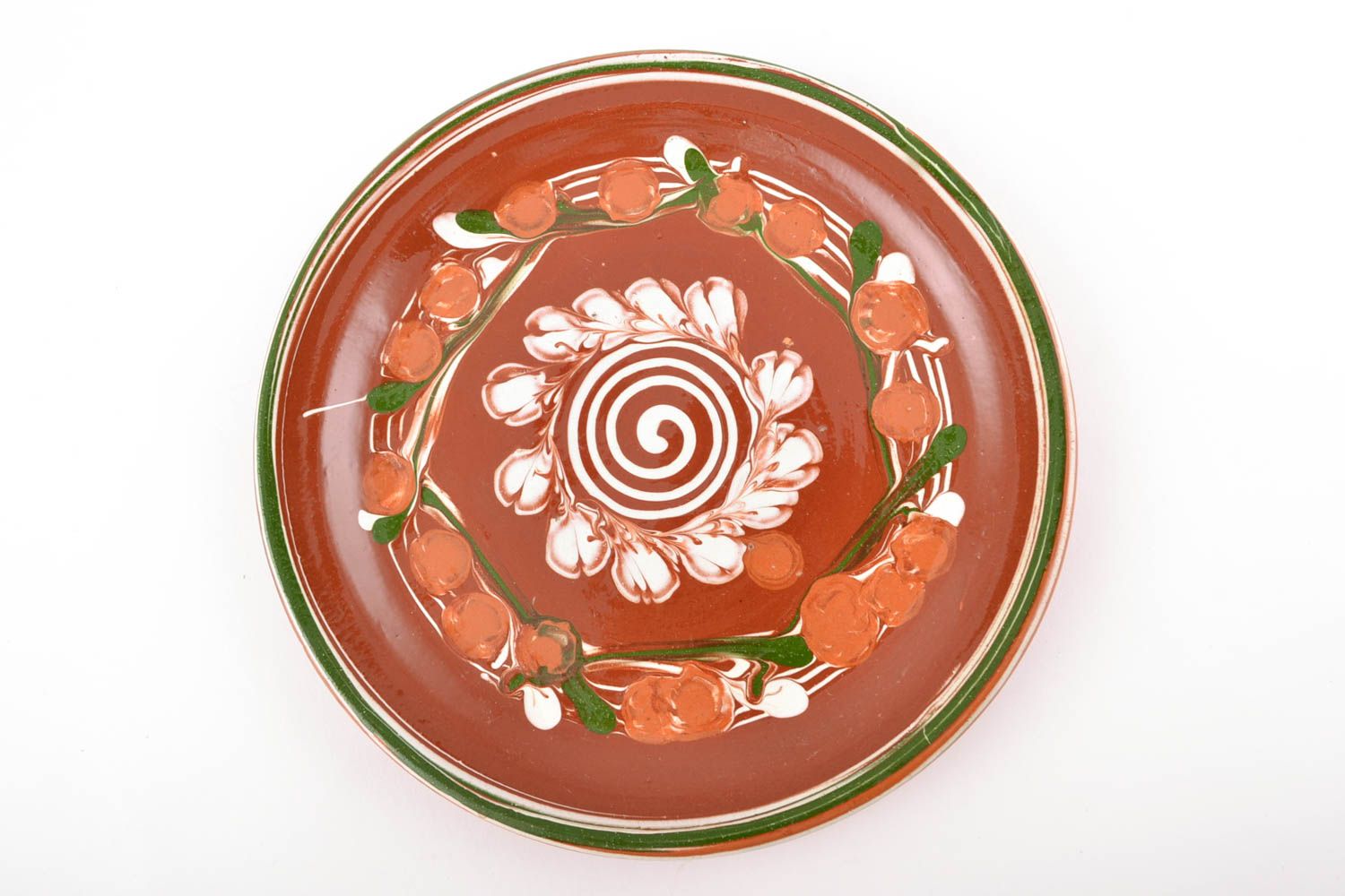 Assiette plate en terre cuite peinte d'engobes ronde faite main pour cuisine photo 4
