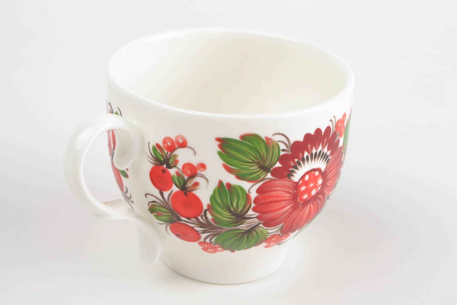 Porcelain teacup with handle and floral Russian bright style print photo 4