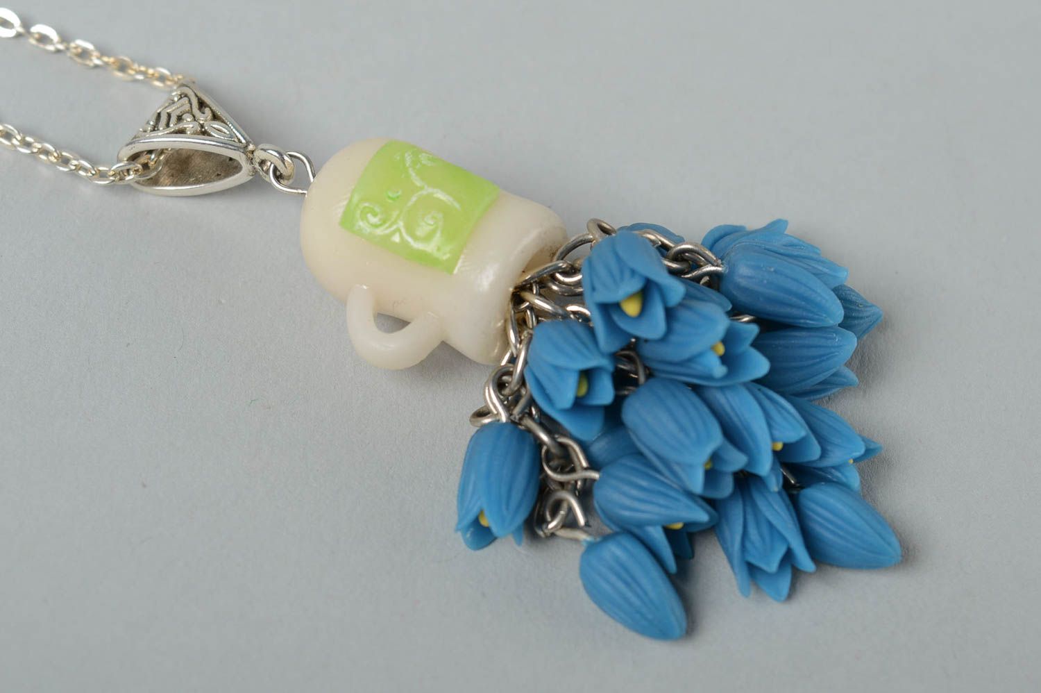 Handmade Damen Collier Modeschmuck Halskette Accessoires für Frauen blaue Blumen foto 3