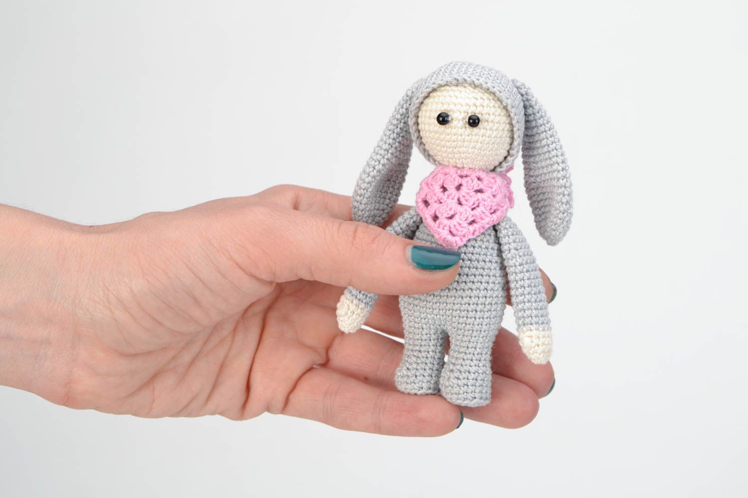 Handmade crochet cotton soft toy Girl in costume of hare photo 2