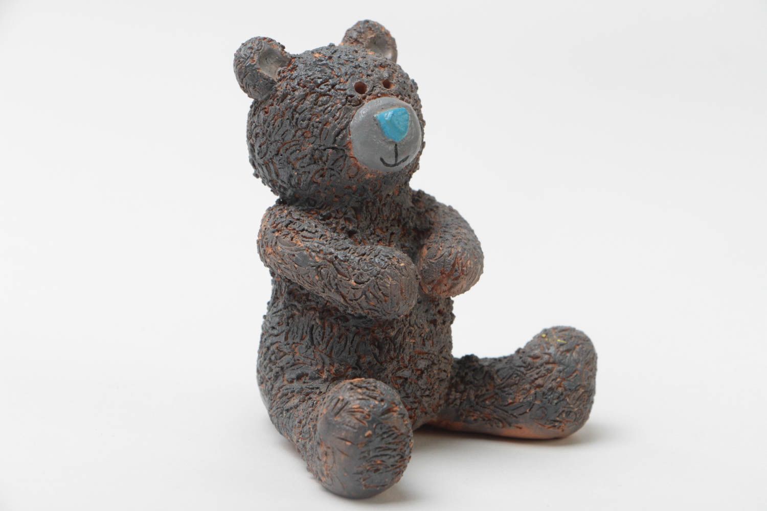 Керамическая статуэтка медвежонок ручной работы расписная небольшая для декора фото 2