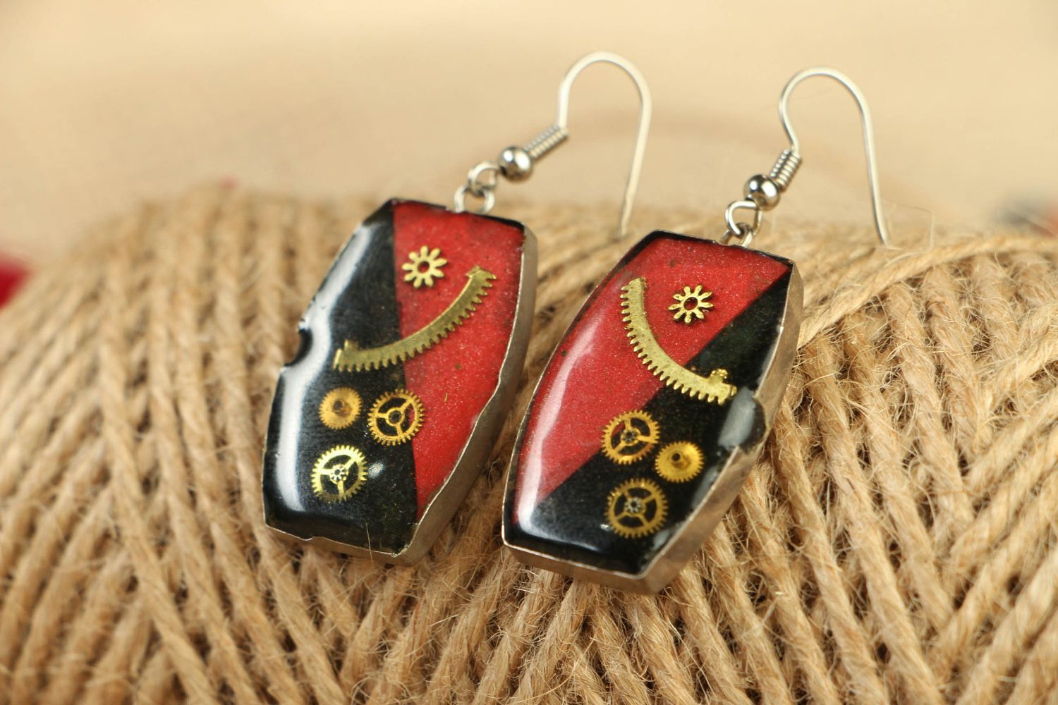 Steampunk earrings with mechanism photo 4